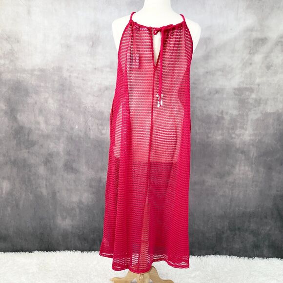 Haute Hippie Crochet Cover Up Womens XLarge Beach Swim Vacation Festival Magenta - Picture 2 of 11
